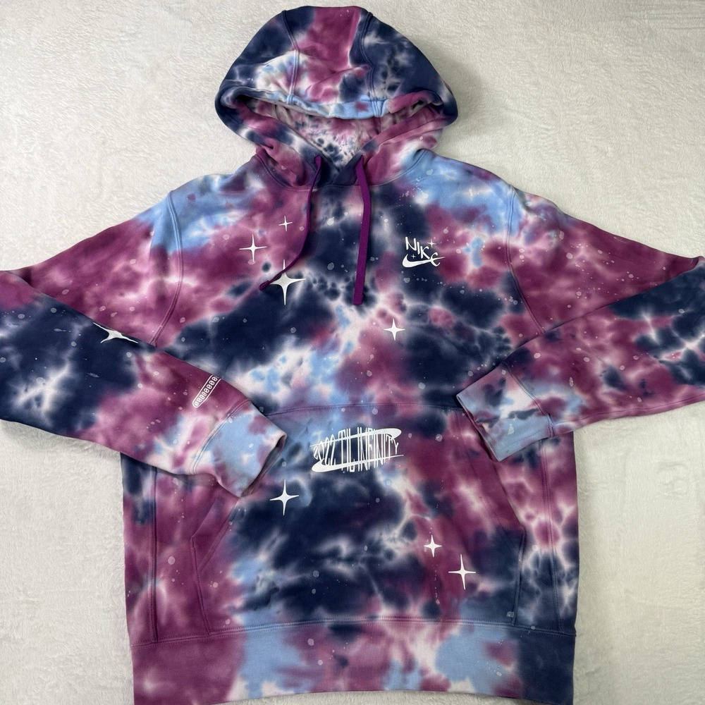 Nike Tie Dye Hoodie Mens Small Space Wave NSW Pullover in Bold Berry Pink 500